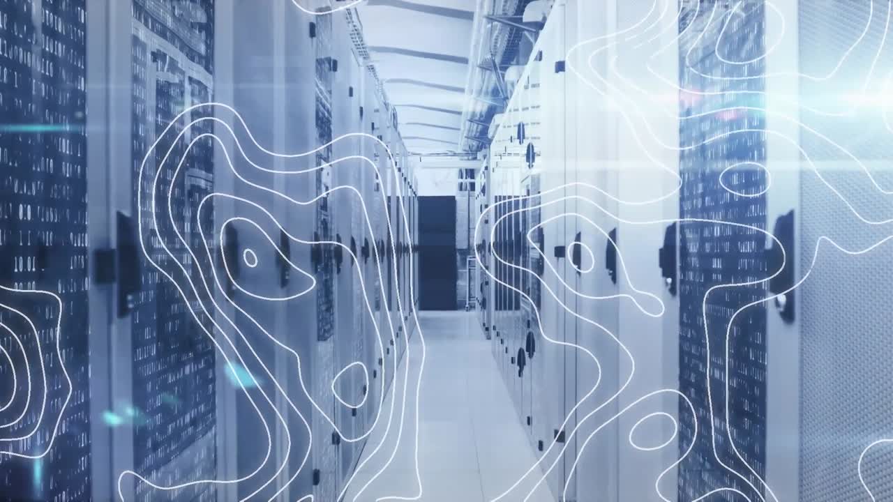 Animation of shapes and light spots over server room