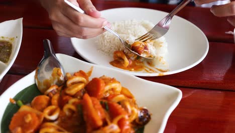 delicious meal of squid and rice in krabi