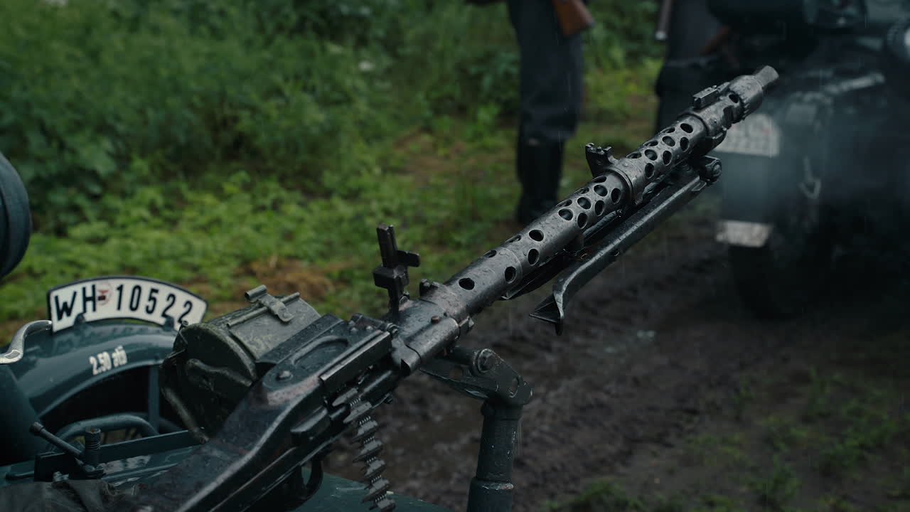 WWII MG34 Machine Gun on a Vehicle in the Rain