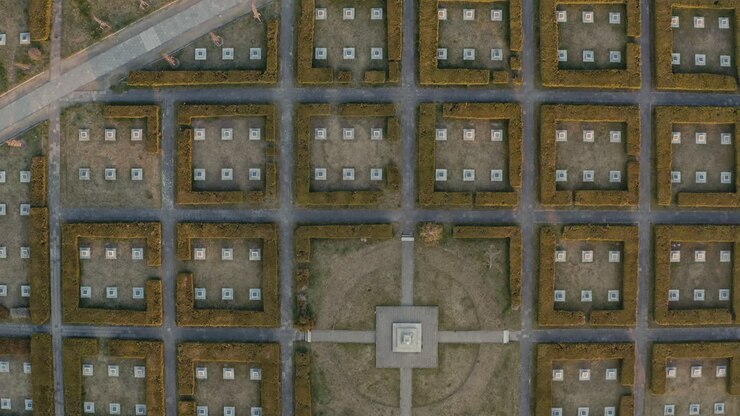 Aerial View of a Formal Garden with Geometric Patterns