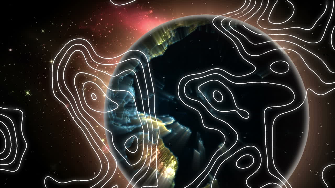 Animation of white lines over globe on black background