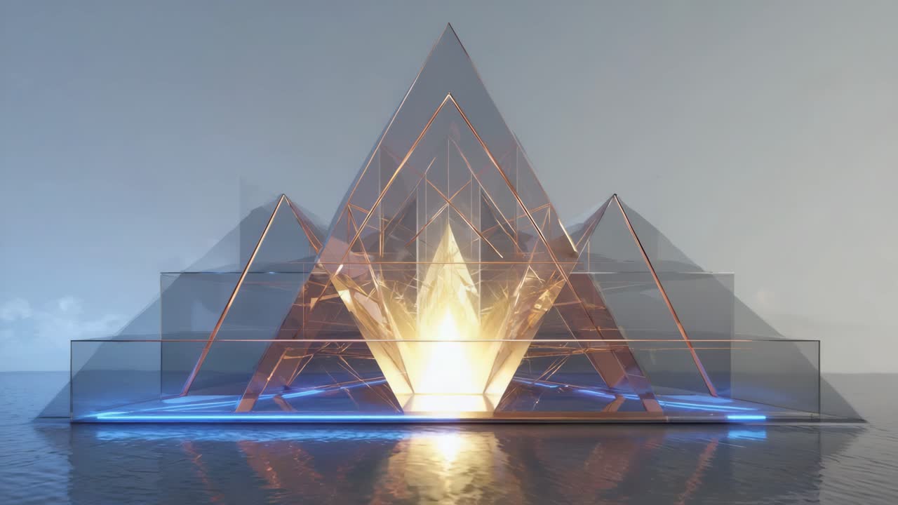Abstract Geometric Glass Pyramid on Water