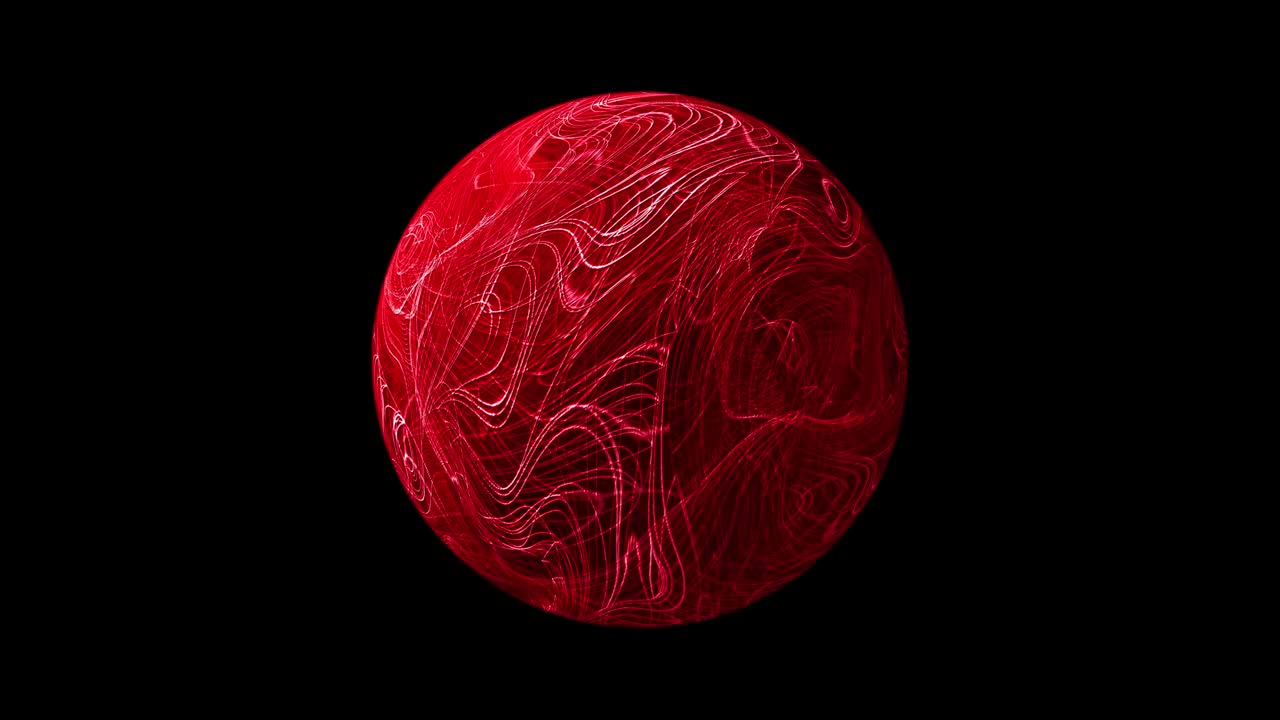 Abstract sci-fi red chaos wire mesh sphere rotation looping motion isolated alpha channel using QuickTime ProRes 4444. 4K 3D rendering seamless loop digital chaotic Sci-Fi ball effect element.