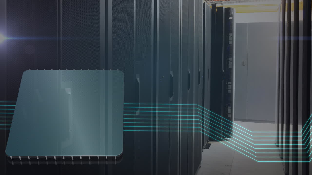 animación de procesamiento de datos y servidores informáticos