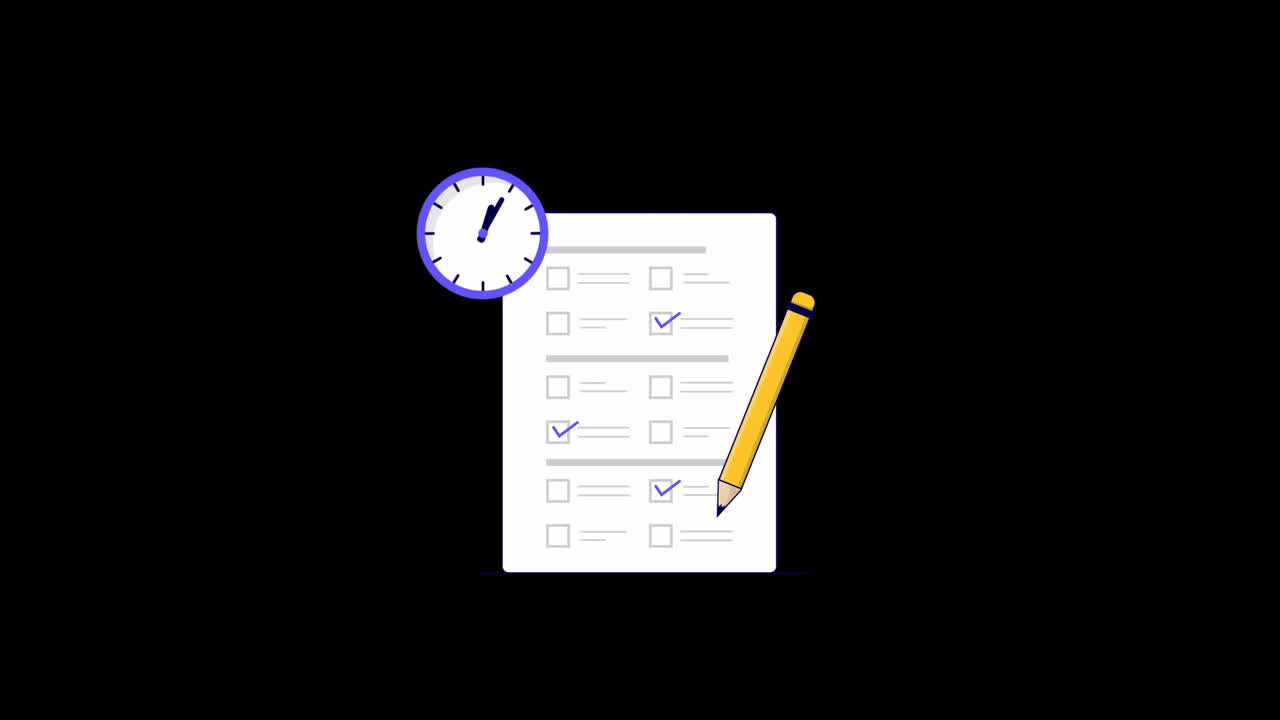 Animated Checklist with Pencil and Clock for Task Completion