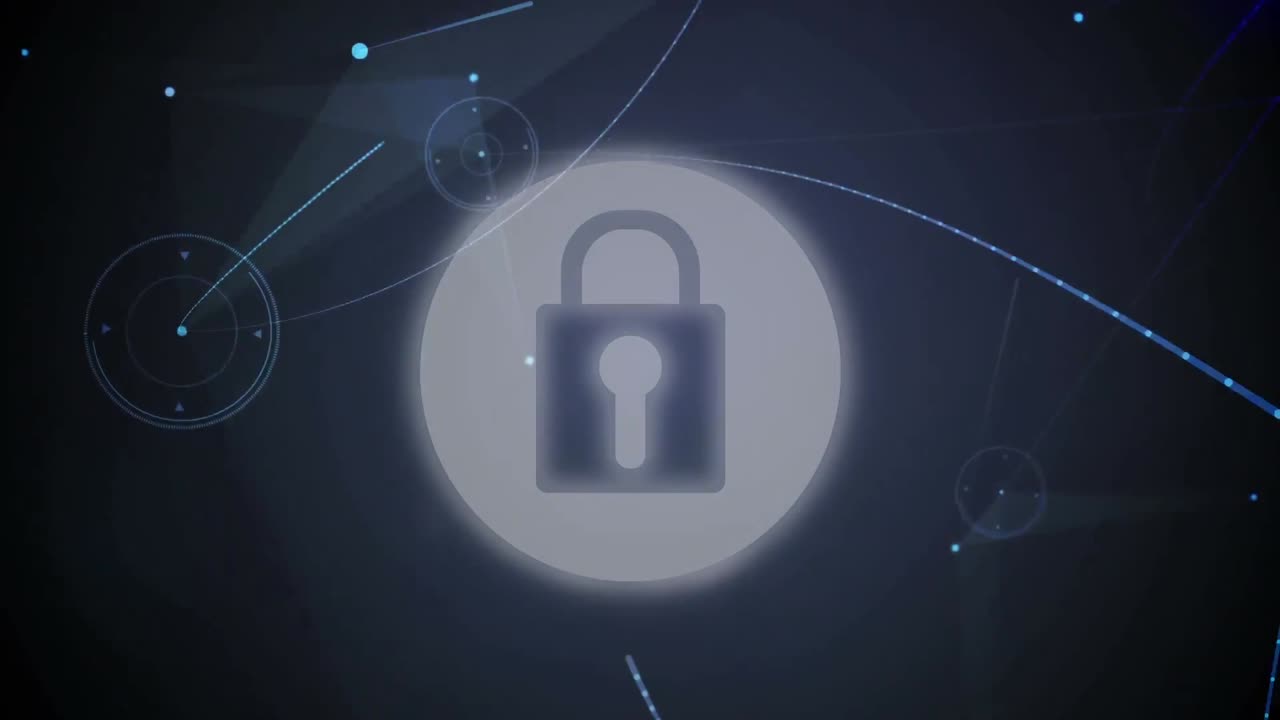 animación digital del icono de candado de seguridad contra las redes de plexus sobre fondo azul