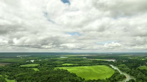 Clouds-In-The-Sky-Over-Lush-Fields-In-Mulberry,-Arkansas,-USA