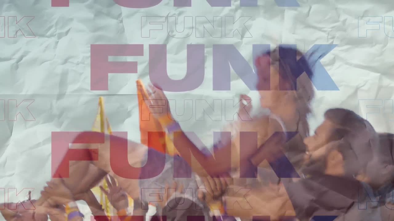 ⁇ 크 텍스트의 애니메이션 빨간색과 파란색으로 여름 축제에서 군중을 들어 올리는 여성