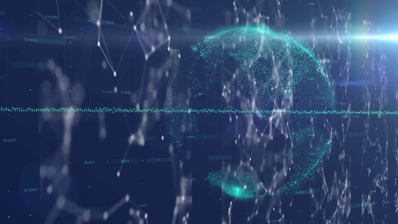 검은색 배경에 연결 네트워크와 지구의 애니메이션