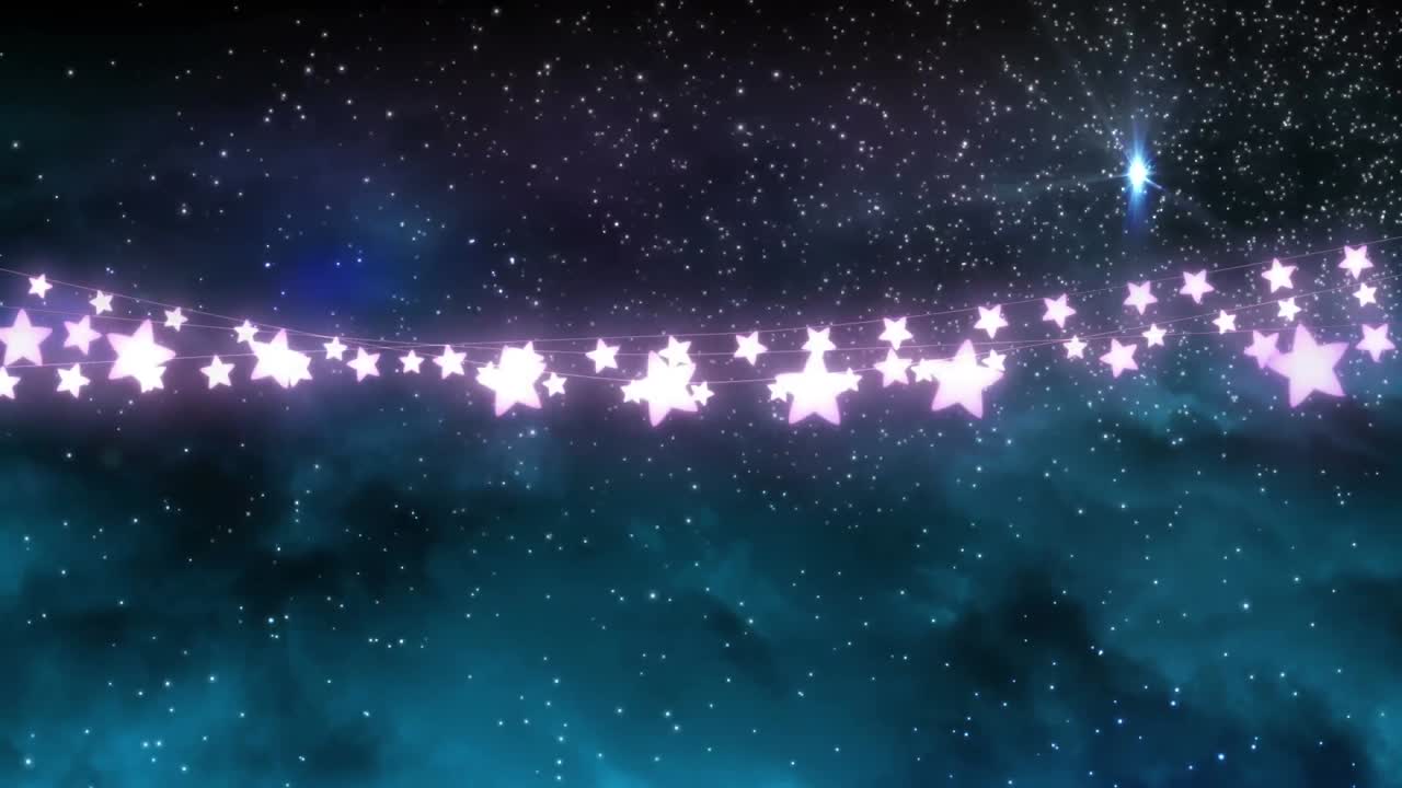 Animación de guirnaldas de luces de hadas brillantes y una estrella fugaz