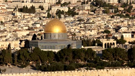 close up pan of the dome of the rock from the mt olives