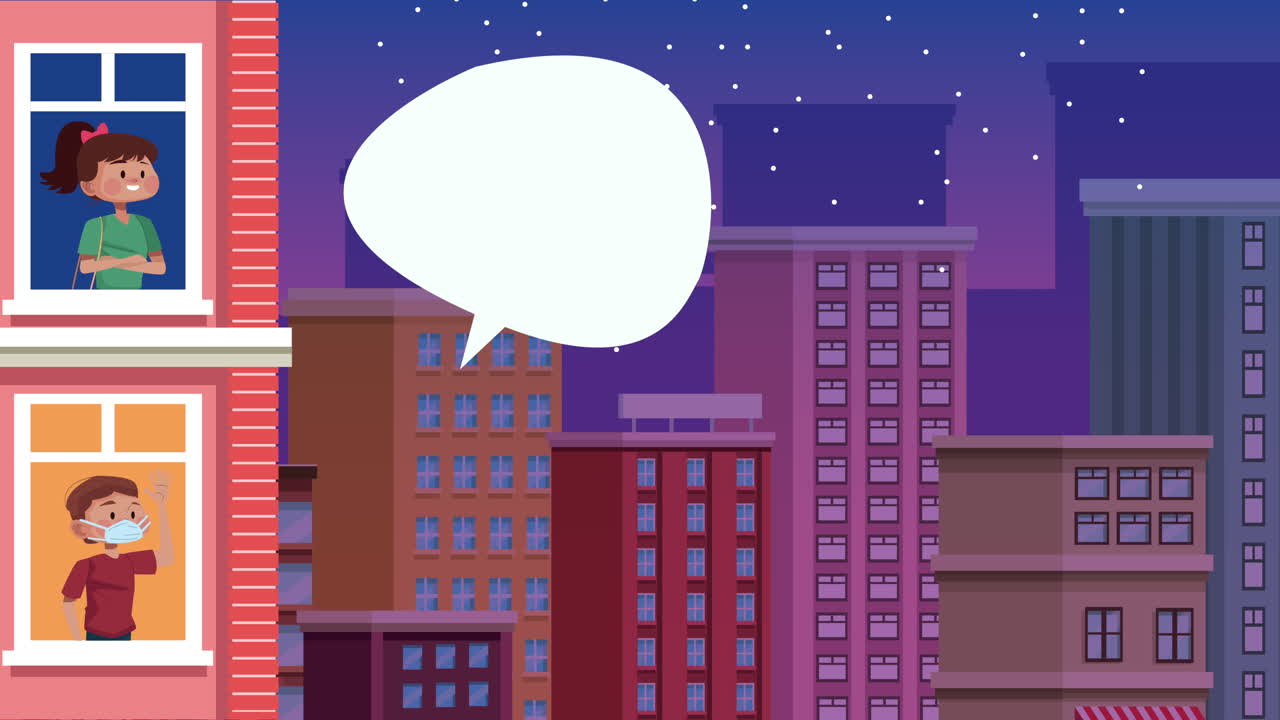 pareja usando máscaras médicas para covid-19 en balcones de apartamentos