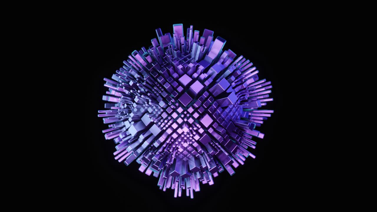 esfera abstracta hecha de racimos deformantes. forma metálica de neón de ciencia ficción geométrica