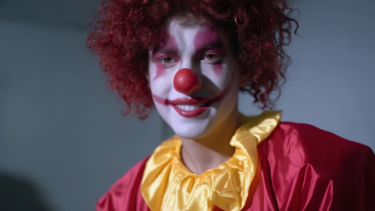 Uno sguardo più da vicino a un clown misterioso: trucco espressivo, colori audaci e atmosfera inquietante che catturano l'essenza enigmatica della cultura dei clown