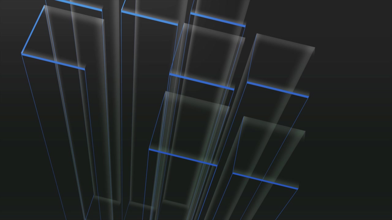 Abstrakt 3D-animation af gennemsigtige rektangler med blå omrids