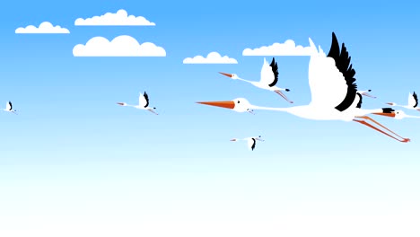 storks flying cycle stock video 4k resolution (loopable)