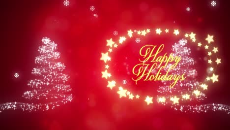 Animation-of-happy-holidays-text-over-fairy-lights-banner-and-shooting-star-forming-a-christmas-tree