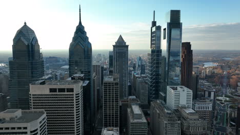 cinematic dramatic aerial establishing of cityscape