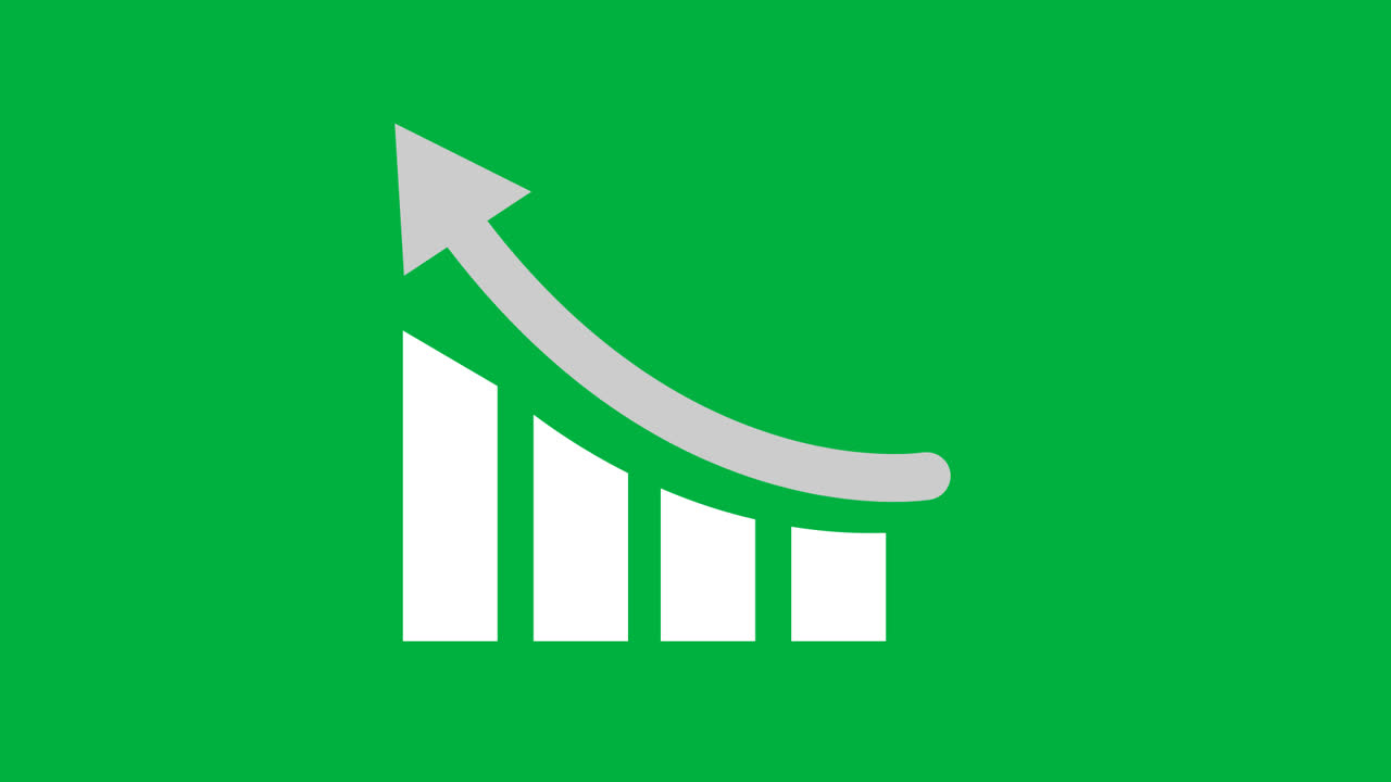 Animated Bar Chart with Upward Growth Arrow on Green Screen