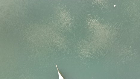 a top down shot directly over small boats anchored in sheepshead bay, brooklyn on a cloudy morning