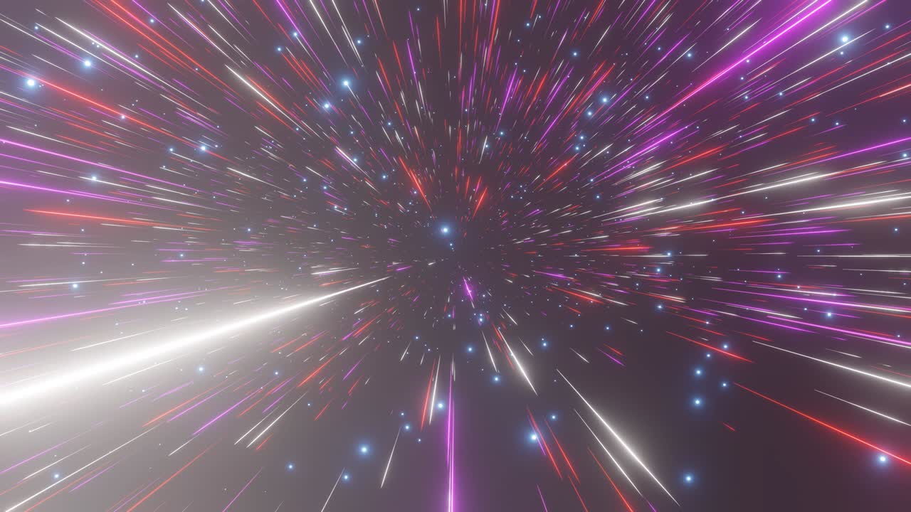 fondo abstracto del hiperespacio. velocidad de la luz, rayos brillantes de neón en movimiento. moviéndose a través de las estrellas. bucle sin costuras de 4k