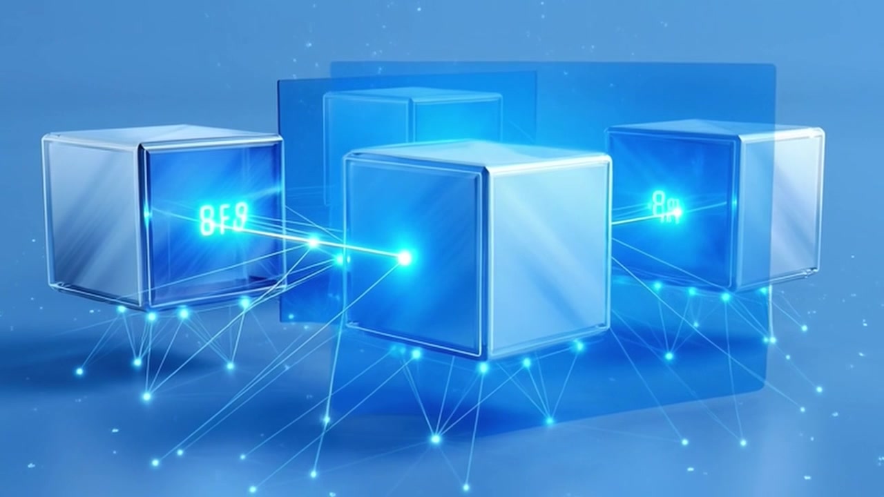 Abstract 3D Cubes Connected by Digital Network Lines