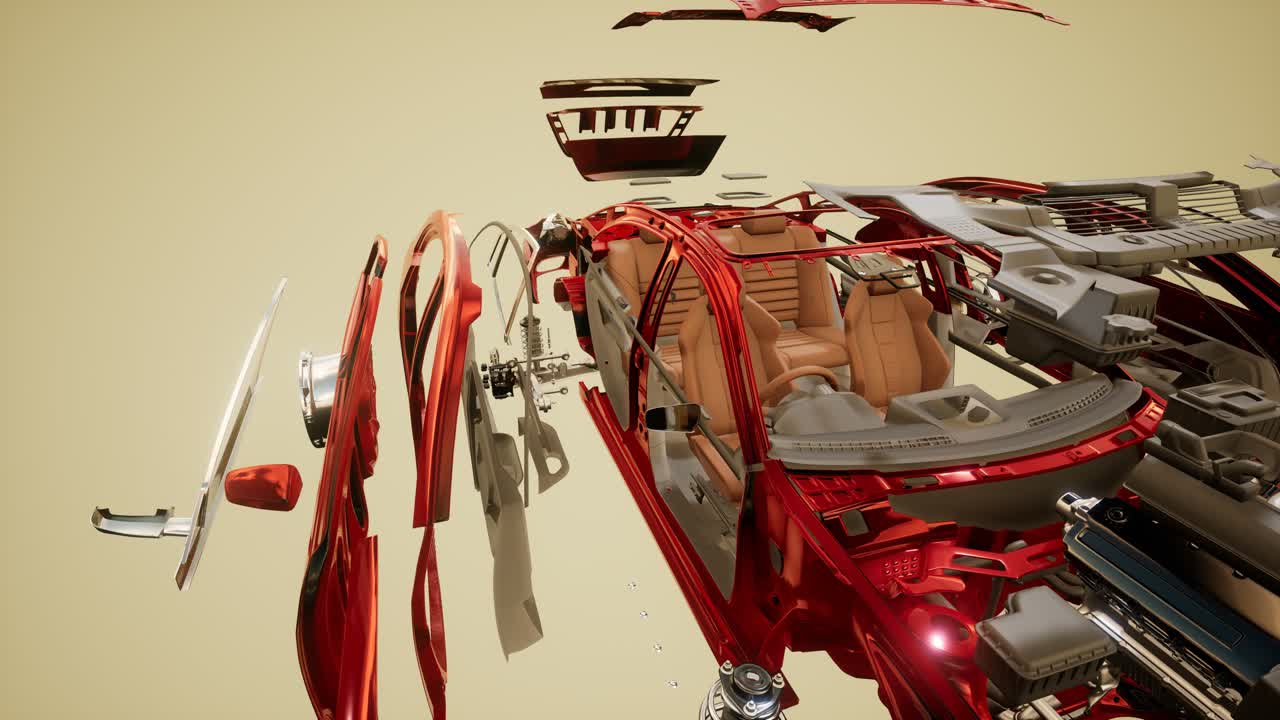 coche desmontado con partes visibles