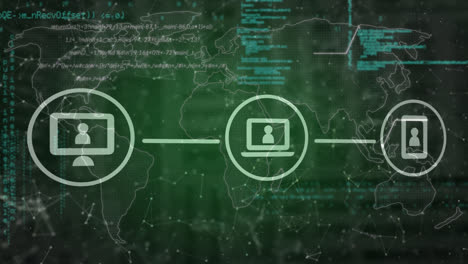 Animación-Del-Procesamiento-De-Datos-Con-Iconos-Sobre-El-Mapa-Mundial