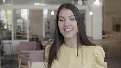 happy beautiful black haired young woman