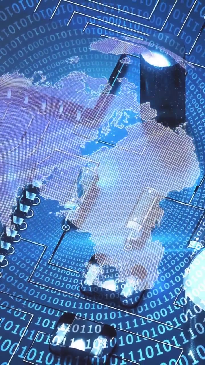 Animation of spinning globe over computing board and binary coding