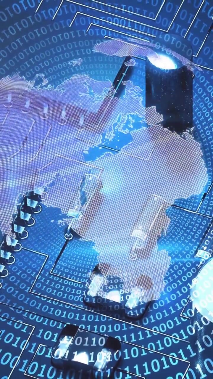 Animation of spinning globe over computing board and binary coding