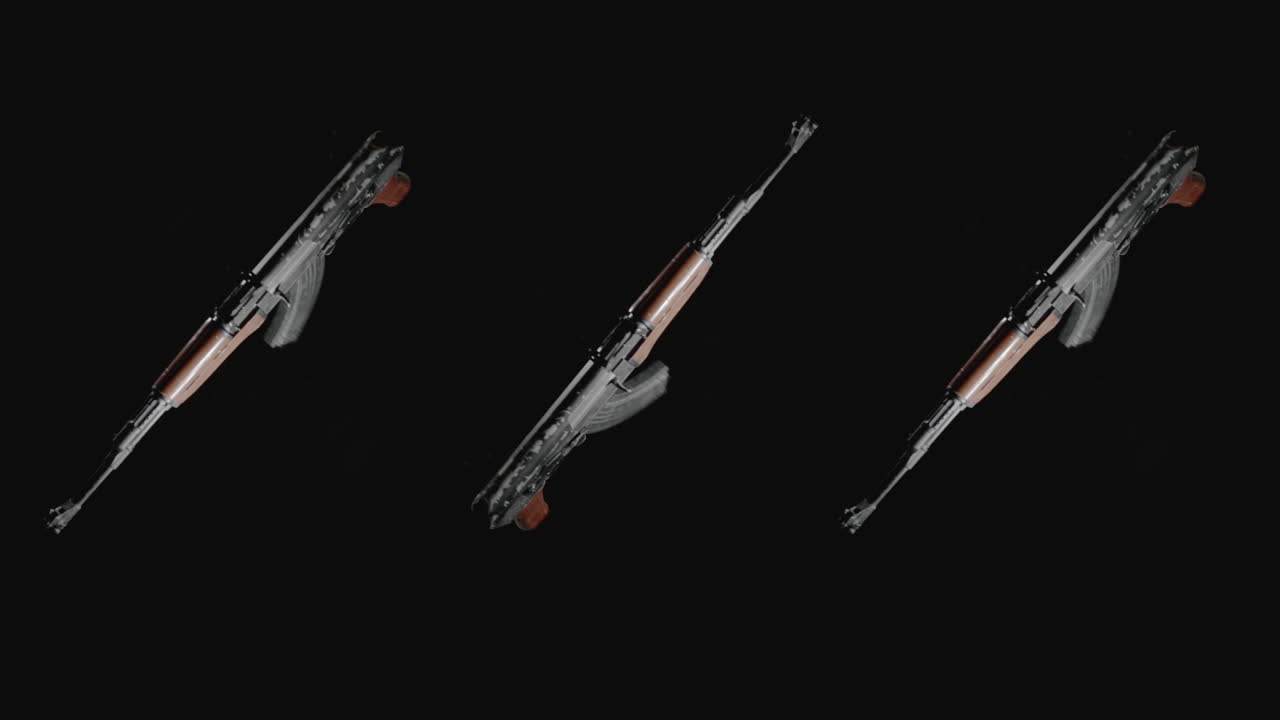 Machineguns on the dark background and in blinking rotate in slowmotion