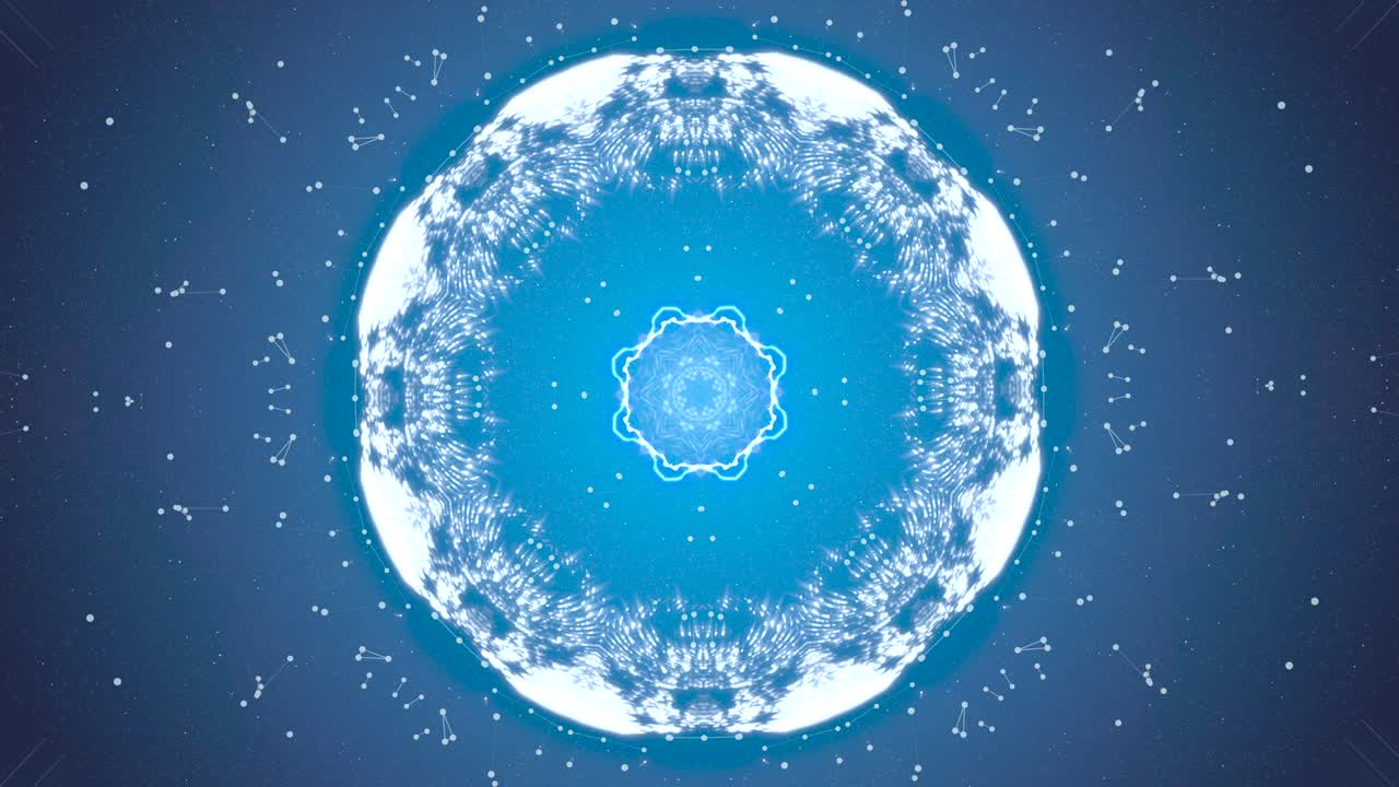 kaleidoscopio patrón de neón geométrico glitchy que parece hipnotizante y futurista en estilo azul.