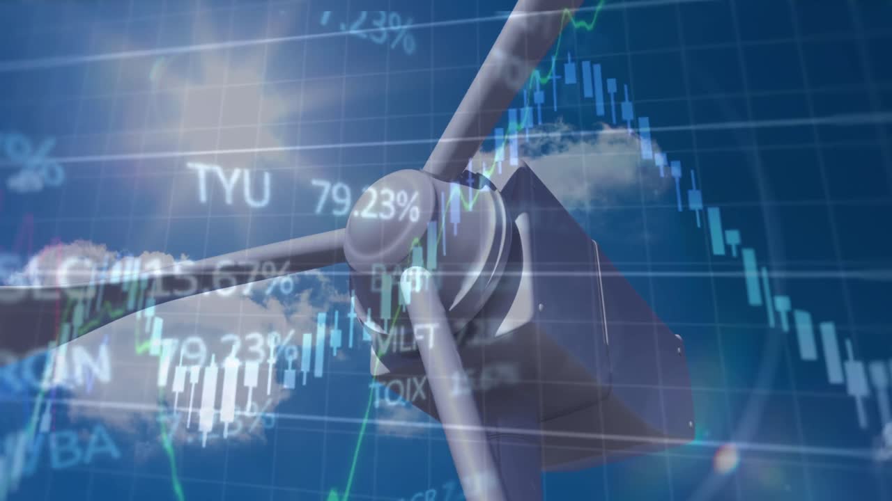 풍력 터빈을 통해 금융 데이터 처리의 애니메이션