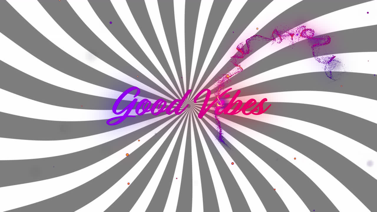 검은색과 색 바탕에 움직이는 다채로운 구름 위에 좋은 진동 텍스트의 애니메이션