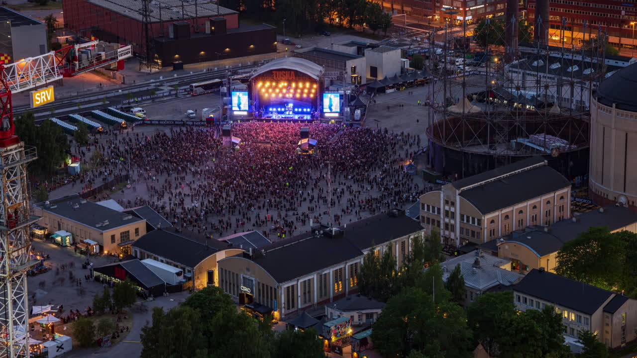 Time lapse of a crowd and stage at the Tuska Festival, night in Helsinki, Finland