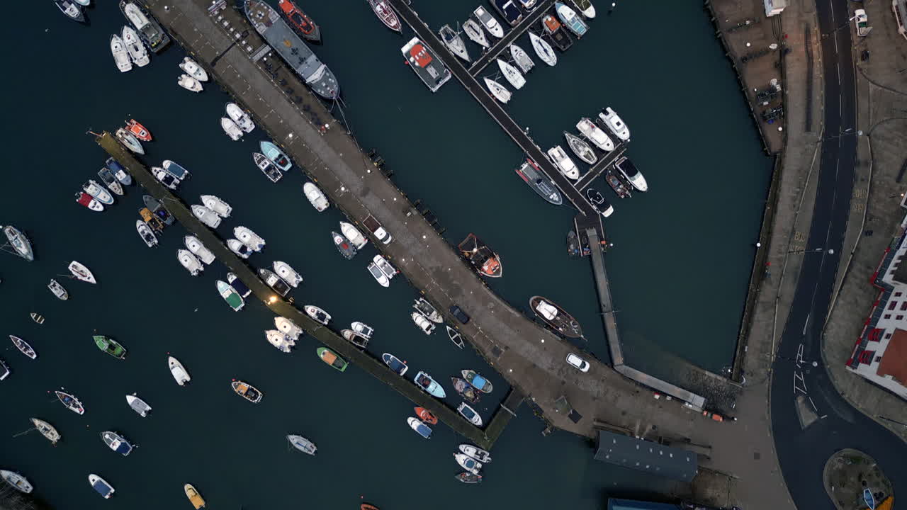 Topdown Drone Shot Over Scarborough Harbour