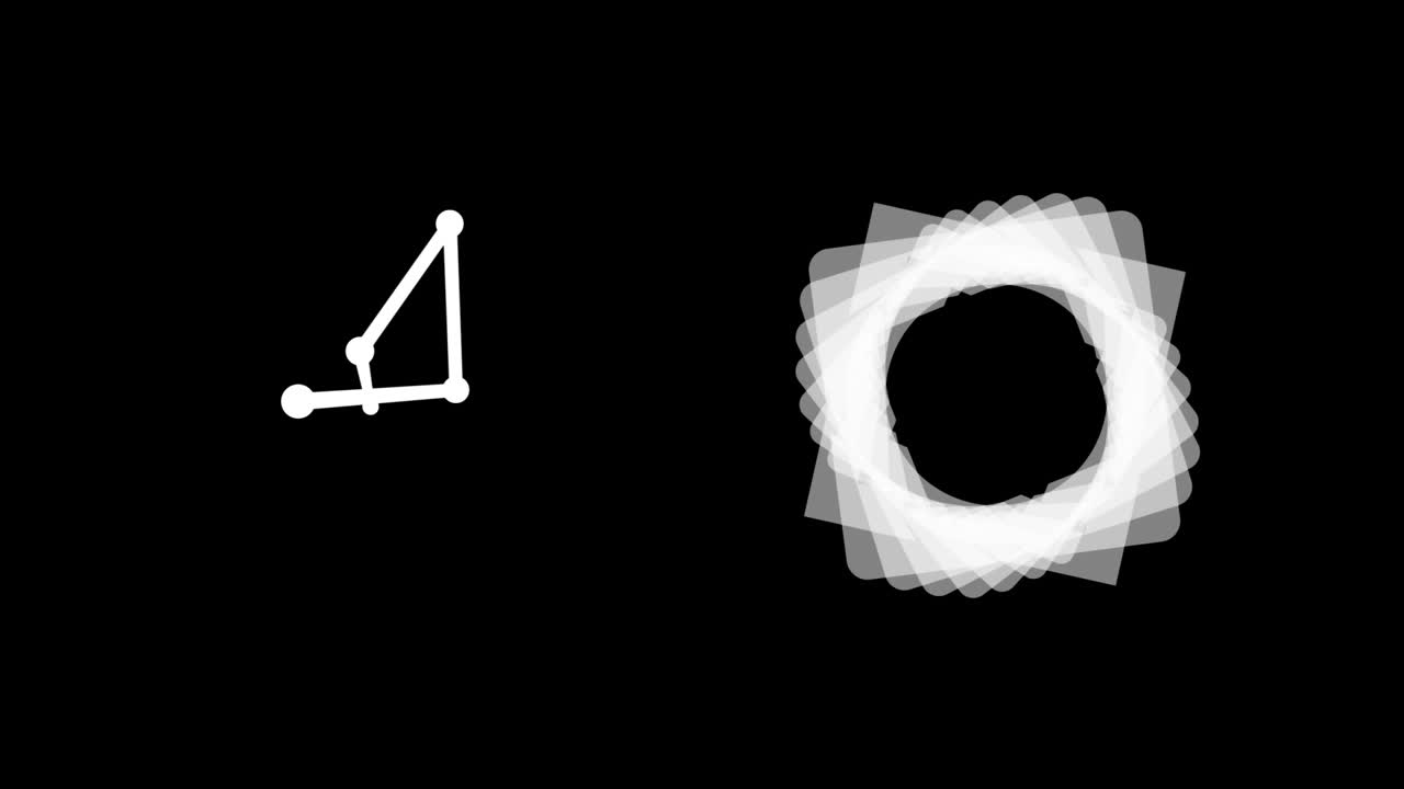 검은색 배경에서 움직이는 모양의 애니메이션