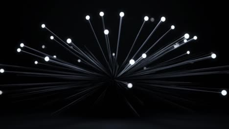 illuminated particles in a dark space. light points radiate outward from a central point, creating a mesmerizing visual effect in a dark environment.