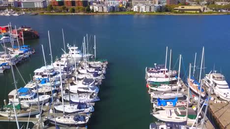 Un-Pase-Rápido-Sobre-Dos-Filas-De-Veleros-En-Un-Hermoso-Puerto-Deportivo-En-Un-Día-Soleado