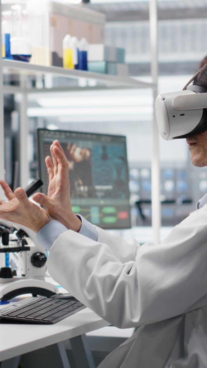 Vertical video Laboratory scientist using virtual reality tech to process DNA patient data