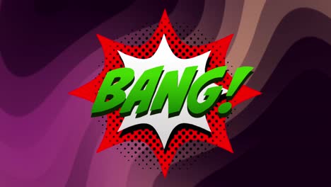Animation-of-bang-text-on-retro-speech-bubble-and-patterned-background