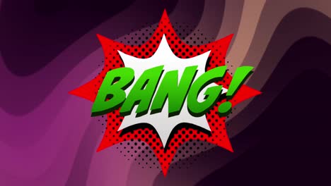 animation of bang text on retro speech bubble and patterned background