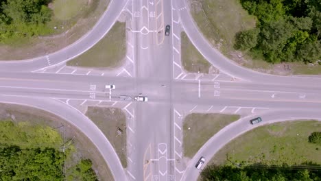 Intersection-of-Alabama-Highway-5-and-Alabama-Highway-10-in-Pine-Hill,-Alabama-with-overhead-drone-view