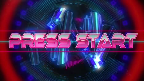 animation of press start in digital abstract space with crystals