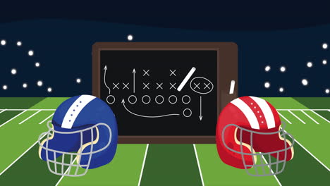 el fútbol americano juega estrategia en la pizarra por la noche