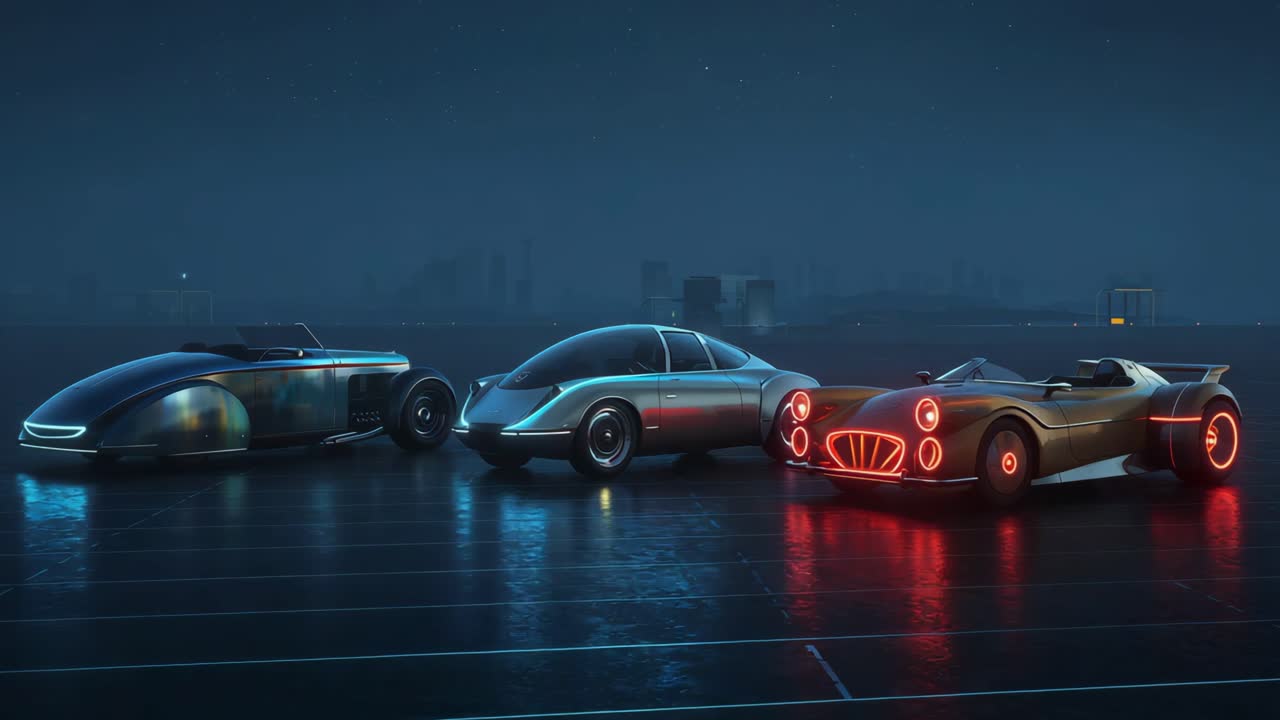 Futuristic Neon Concept Cars at Night
