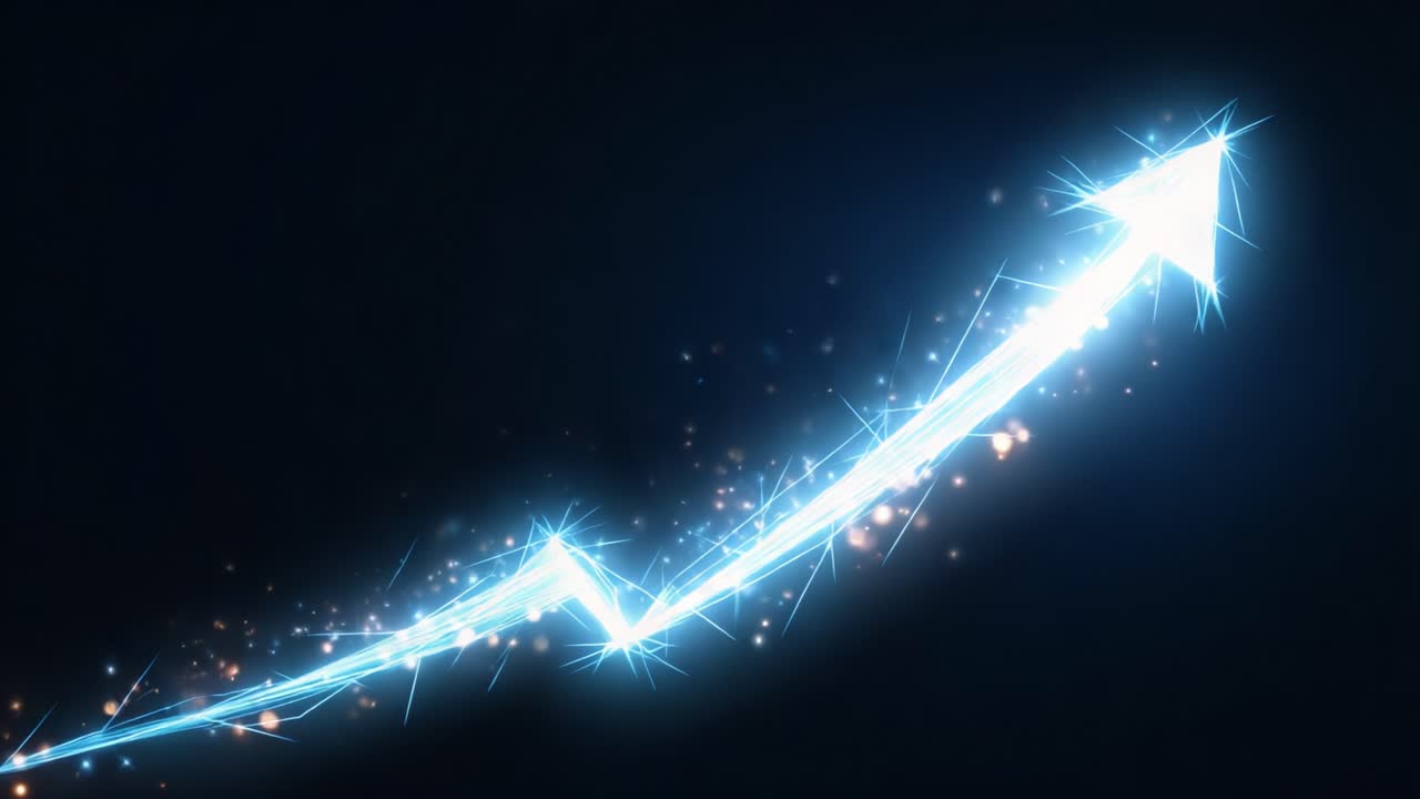 A Magical Ascendant Arrow Made of Sparkling Lights and Particles, Symbolizing Progress, Growth, and Advancement Against a Dark Background of Infinite Possibilities and Opportunities