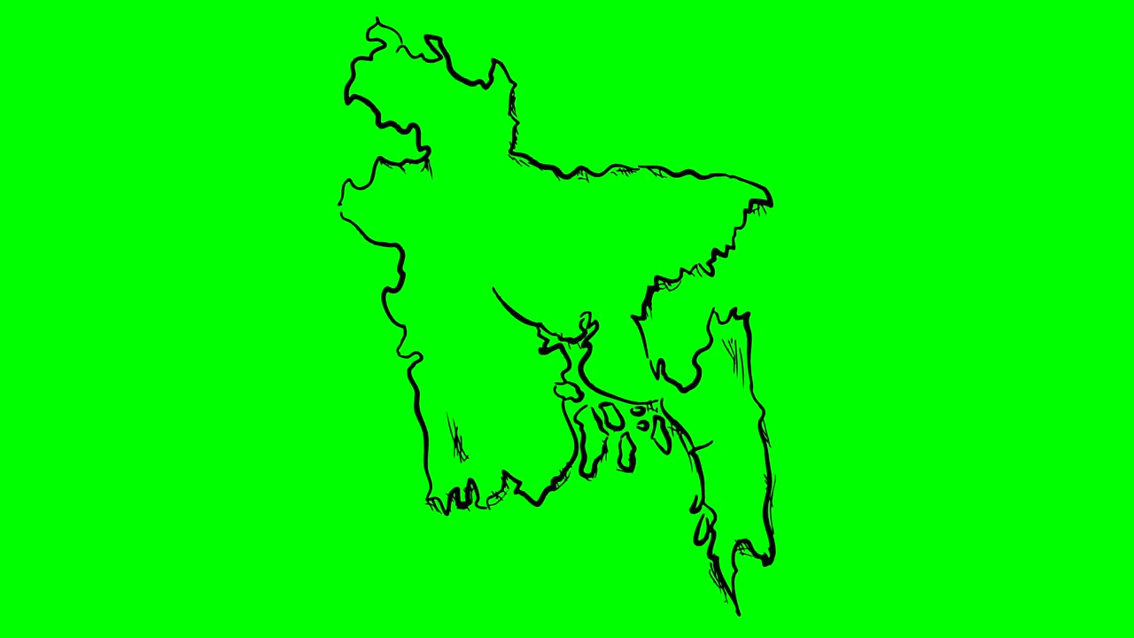 Bangladesh drawing outline map on green screen isolated whiteboard