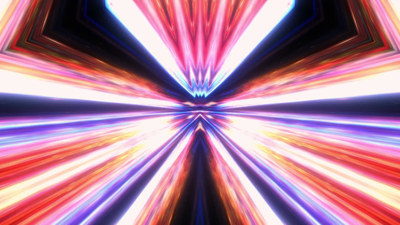 Abstract fantasy hypnotic glowing fire dark multicolored light tunnel Abstract background for VJ disco music. 4K 3D seamless loop psychedelic kaleidoscope